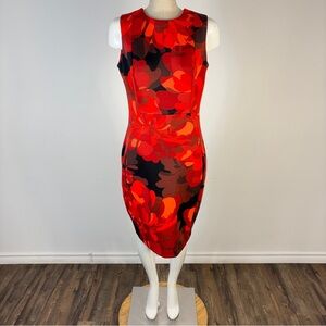 ❤️Calvin Klein Starburst Floral Sheath Dress Red Black 8